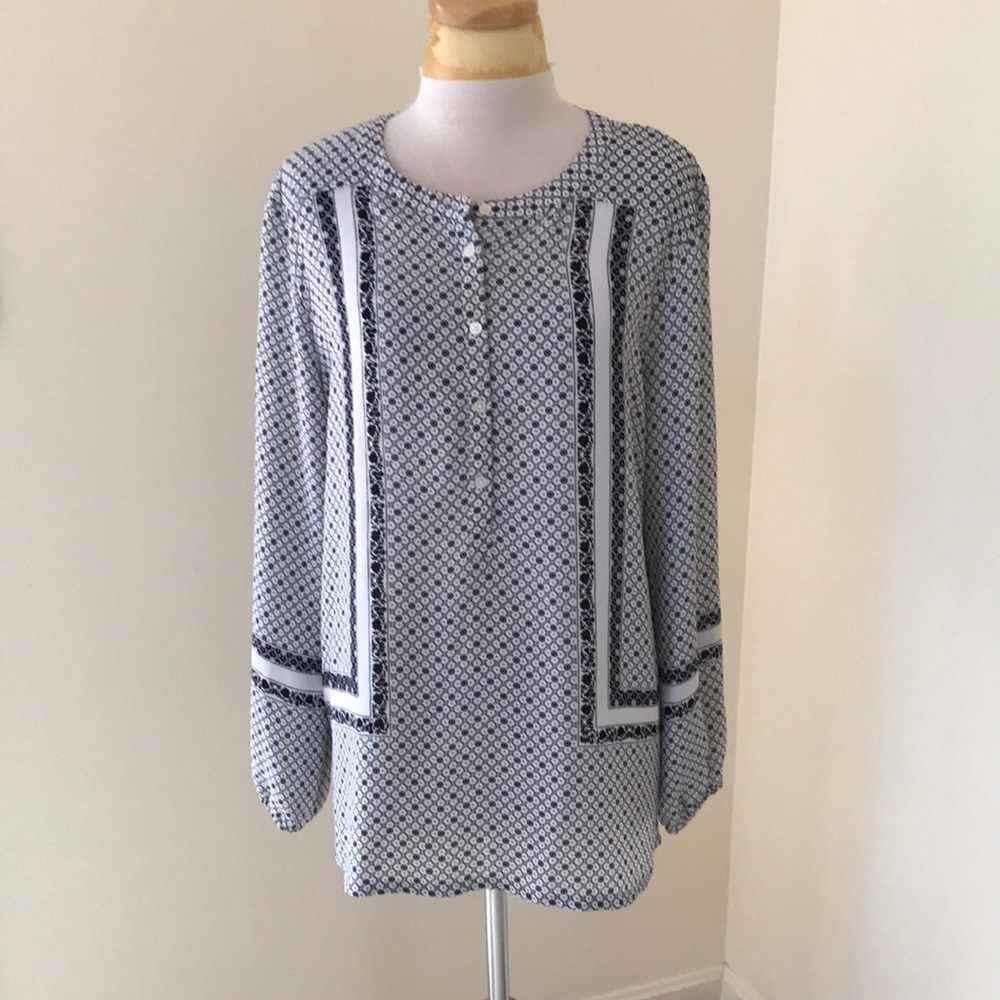 Loft large white/Black combo long sleeve front button top.